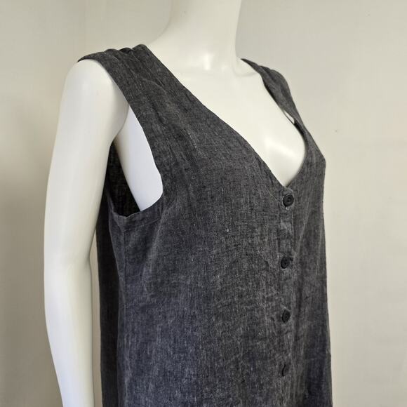 Flax Linen Tunic Size S Relaxed Fit Sleeveless Button Front Long Lagenlook - Picture 5 of 8